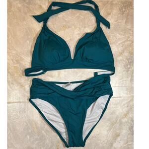 NWT YONIQUE Teal Twist-Front Bikini Set – Size M